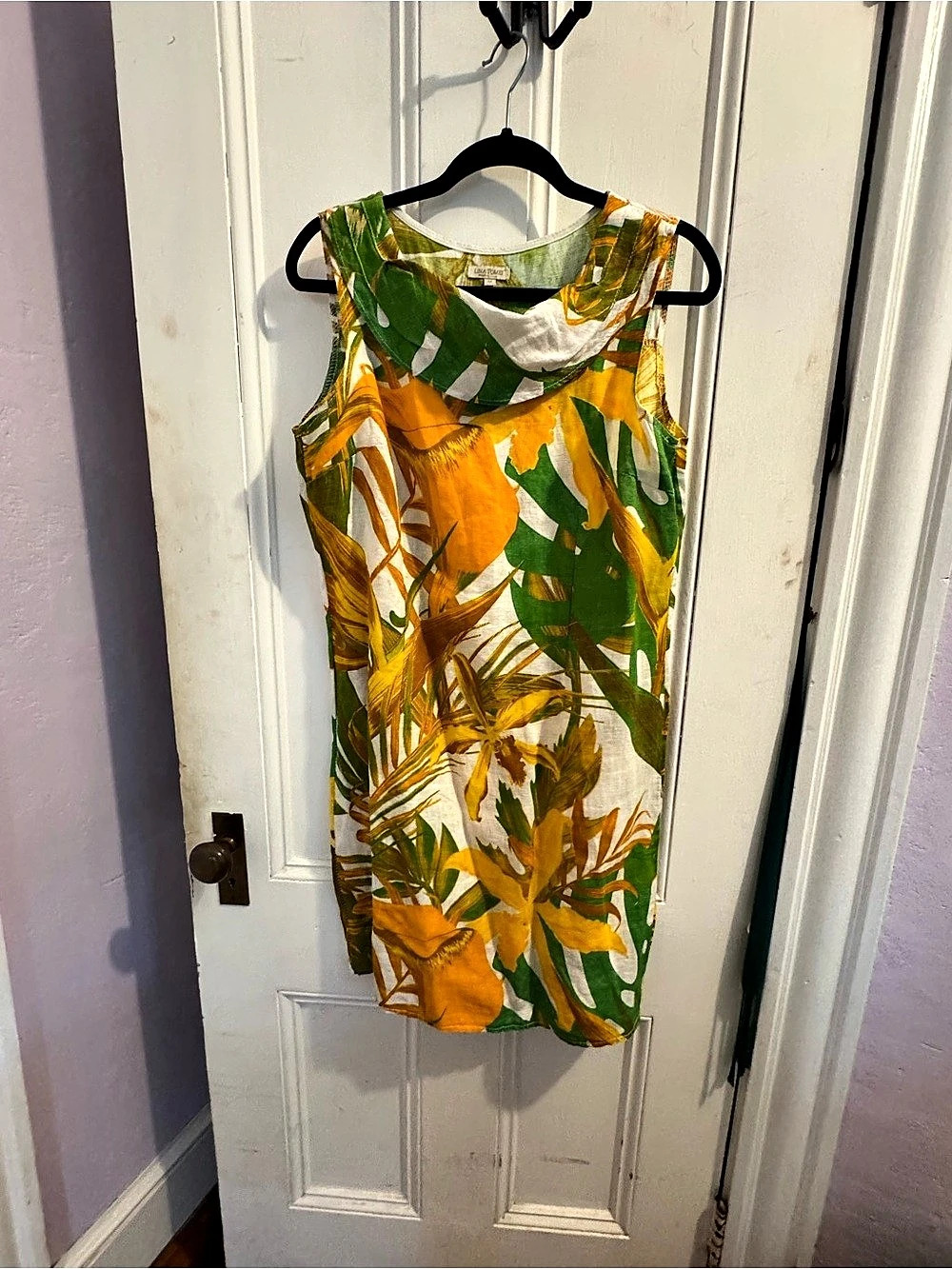 Lina Tomei Printed Mini Dress in Green & Orange Size Medium